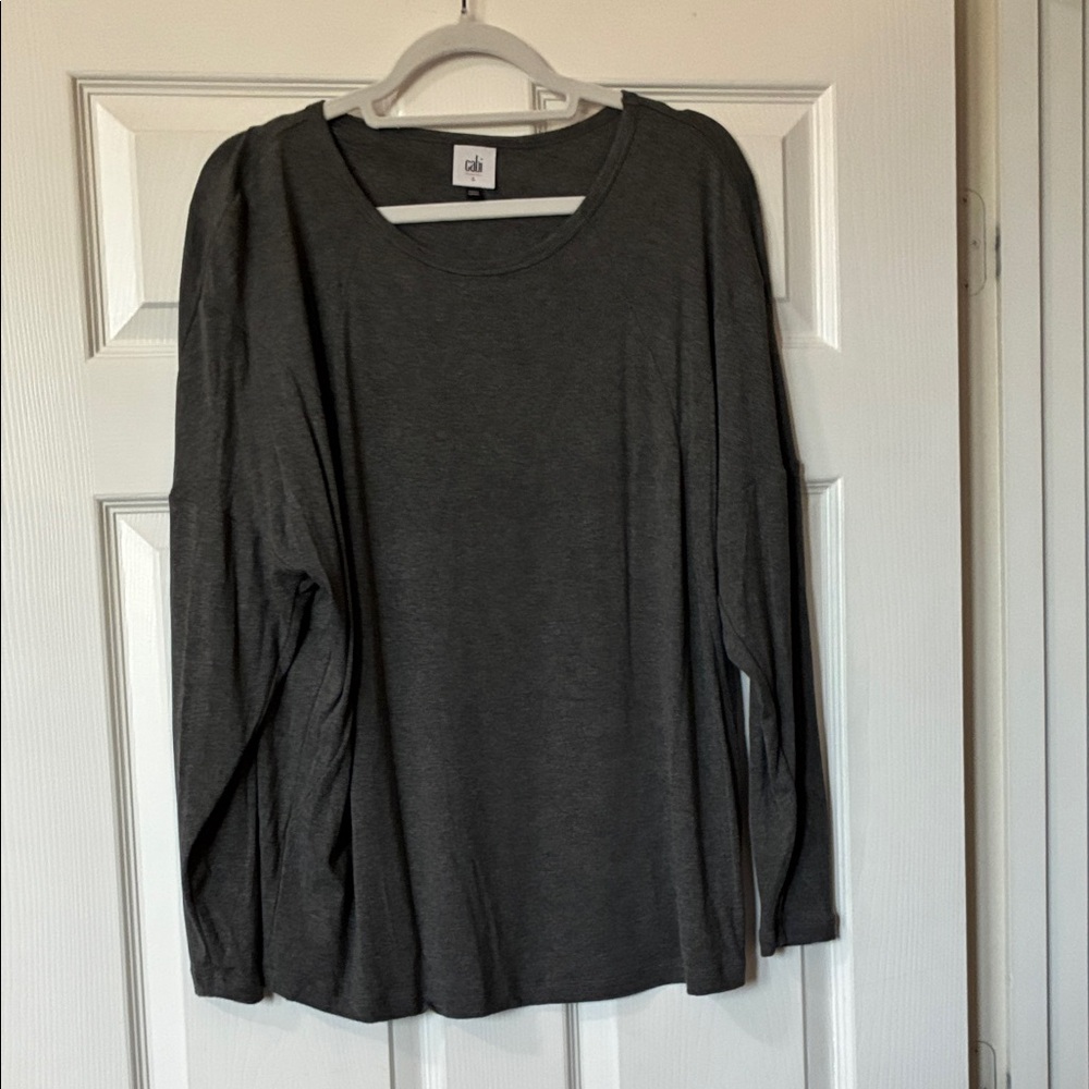 CAbi 4364 Dark Charcoal Long-Sleeve Crewneck Top